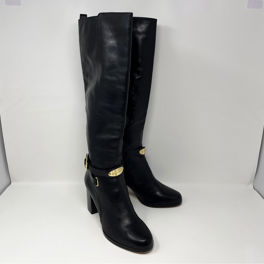 MICHAEL Michael Kors Knee High Heel Boots Black Leather